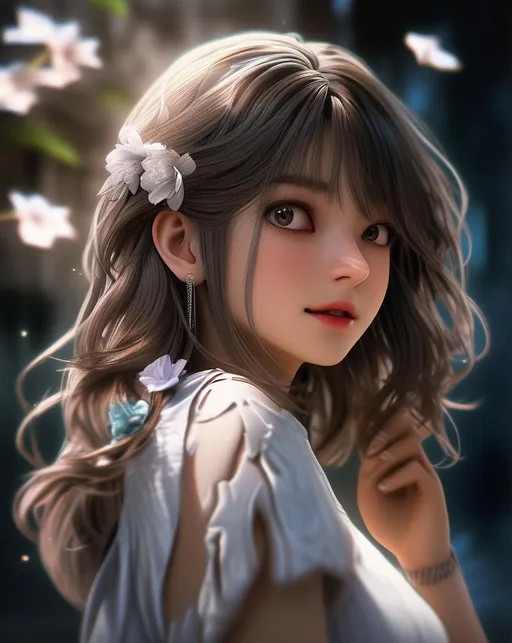 Prompt: 1girl, masterpiece, Photorealistic, best quality, high resolution, 8K , HDR, bloom, moonlight, raytracing , detailed shadows, intricate  shadow, bokeh, depth of field, film photography, film grain, glare, (action:0.8), detailed hair, beautiful face, beautiful girl, ultra detailed eyes, cinematic lighting, (hyperdetailed:1.15), indoors, by a window, on a moonlit night, full moon