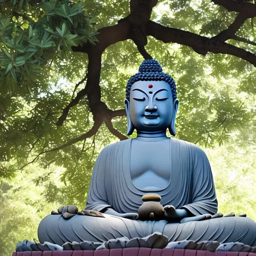 Prompt: Buddha meditating under a tree