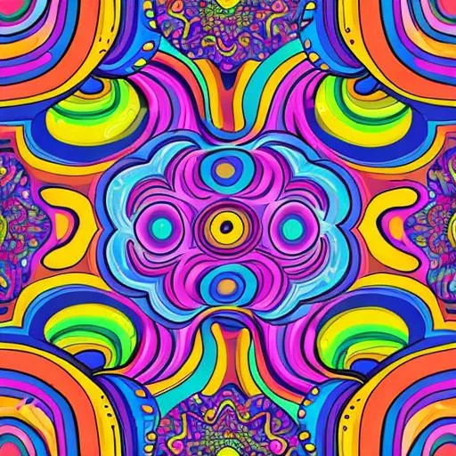 Prompt: Lisa Frank style illustration of trippy pattern background, outlined