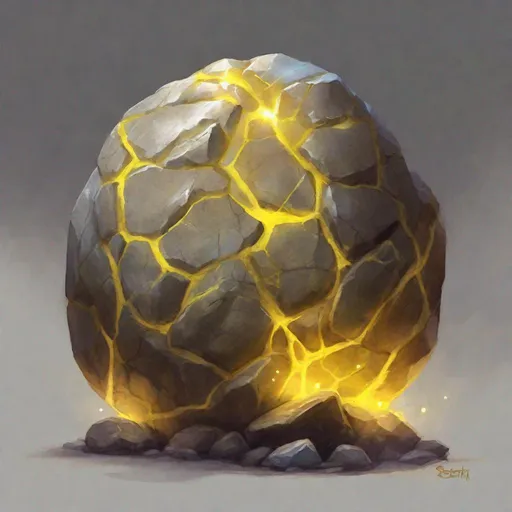 Prompt: small glowing round rock with yellow veins, dungeons and dragons, magic the gathering, fantasy art, fantasy, wizard,, concept art, , artstation, award winning, painting, watercolor, 