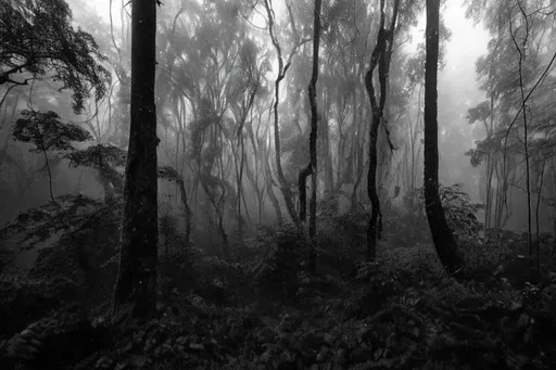 Prompt: The rain is coming down in sheets, obscuring the forest in a veil of gray. The wind is howling through the trees, creating a cacophony of sound. The only light comes from the occasional flash of lightning, which illuminates the forest for a brief moment before plunging it back into darkness.

The trees are dripping wet, and the ground is muddy and slippery. The air is thick with the smell of wet leaves and earth. The sound of the rain is deafening, and it is difficult to hear anything else.

The forest is eerily quiet, save for the sound of the rain. The animals have all gone to ground, seeking shelter from the storm. The only movement is the occasional gust of wind that shakes the trees.

It is a dark and stormy night, and the forest is a place of mystery and danger. It is a place where anything could happen, and where the imagination can run wild.

Here are some additional details that you can add to your description:

The rain is falling so hard that it is difficult to see more than a few feet in front of you.
The wind is so strong that it is blowing branches and leaves off the trees.
The ground is so muddy that it is difficult to walk without slipping.
The air is so cold that you can see your breath.
The sound of the rain is so loud that it is difficult to think.
The forest is so dark that you can barely see anything.
The animals are so scared that they are staying hidden.
You can also use your imagination to add more details to your description. What kind of trees are in the forest? What kind of animals live there? What kind of sounds do you hear besides the rain? What kind of smells do you smell?

The possibilities are endless. The important thing is to use your senses to create a vivid and atmospheric description of a rainy night in a forest.

Vibrant mystic colour 

A mediaeval castle wrapped by tree roots