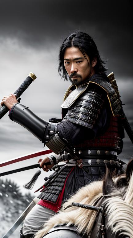 Young Hiroyuki Sanada as a Samurai Photorealistic Ov...