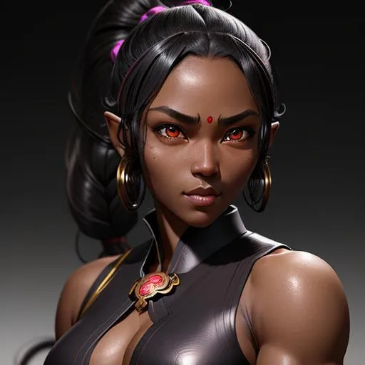 Prompt: portrait of a female monk fighter, smooth soft dark skin, big dreamy eyes, beautiful intricate ponytail black curly hair, symmetrical, anime wide eyes, soft lighting, detailed face, stanley artgerm lau, wlop, rossdraws, concept art, digital painting