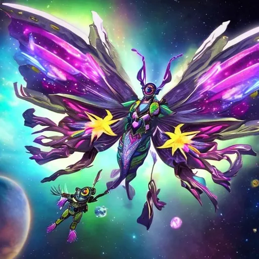 Prompt: giant space butterfly made of flower guns