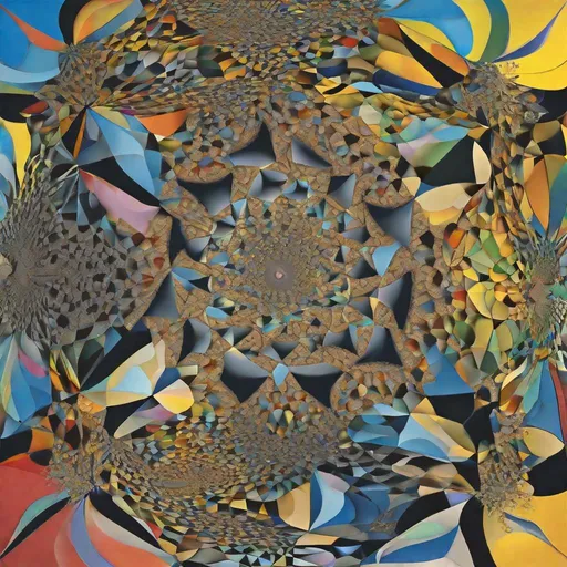 Prompt: voronoi pilcrow, fractal, mandelbrot, kaleidoscopic, escher::3, dali::2, picasso