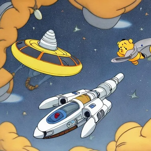 Prompt: Pooh flying a futuristic spaceship