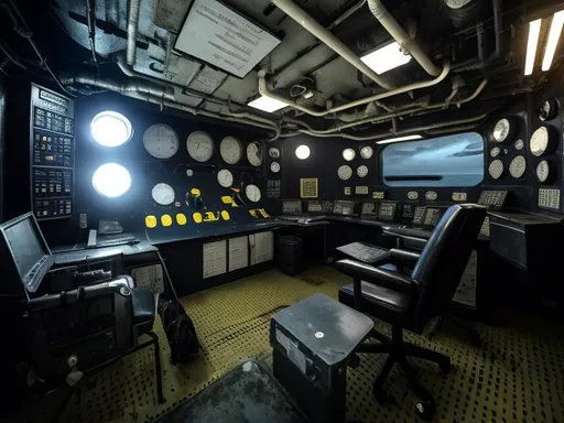 Prompt: Dark Government office on submarine