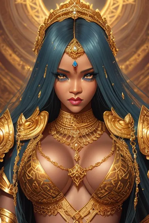 Prompt: symmetrical, rihanna, kali goddess, high detail, sharp texture, sharp eyes, beautiful face render, full body portrait of a female elvan, demon, with four arms, warrior with golden translucent thin graceful lace armor, detailed face, detailed hands, detailed eyes, detailed lips, beautiful big shining eyes, large matte lips, long detailed eyelashes, radiant skin texture, red black sheer saree, long detailed dreadlocks edgy texture embellished with delicate jewelry, blood stain and dark black hair, gray eyes, and face tattoos and piercings, dark fantasy, hyper realistic, hdr, micro details, anime details, perfect compensition western background, perfect composition, hyperrealistic, super detailed, 8k, high quality, trending art, trending on artstation, sharp focus, studio photo, intricate details, highly detailed, creative Named Solar-Shade