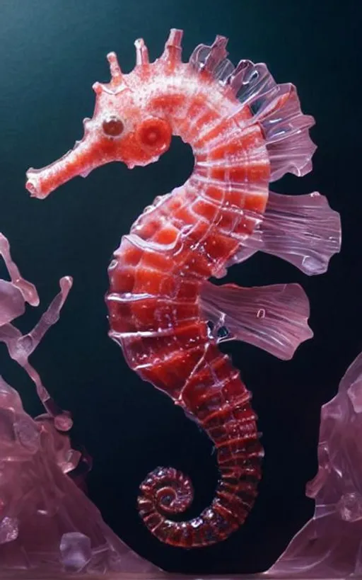 Prompt: A portrait of a seahorse in Layers of resin by keng lye art