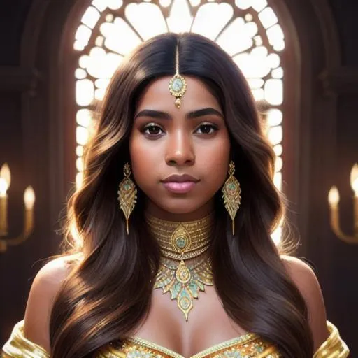 Prompt: beautiful princes inca, brown skin, , long hair,  sharp focus, intricate, elegant, digital painting, artstation, matte, highly detailed, concept art, illustration, ambient lighting, art by ilya kuvshinov, artgerm, Alphonse mucha, and Greg Rutkowskiphotography, natural light, photorealism, cinematic rendering, ray tracing, the highest quality, the highest detail, Cinematic, Third-Person View, Blur Effect, Long Exposure, 8K, Ultra-HD, Natural Lighting, Moody Lighting, Cinematic Lighting --q 2 --ar 9:16