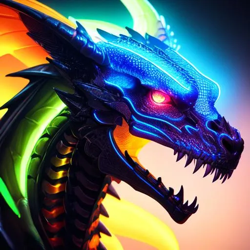 Portrait Of A Roaring Neon Skeleton Dragon With Irid 