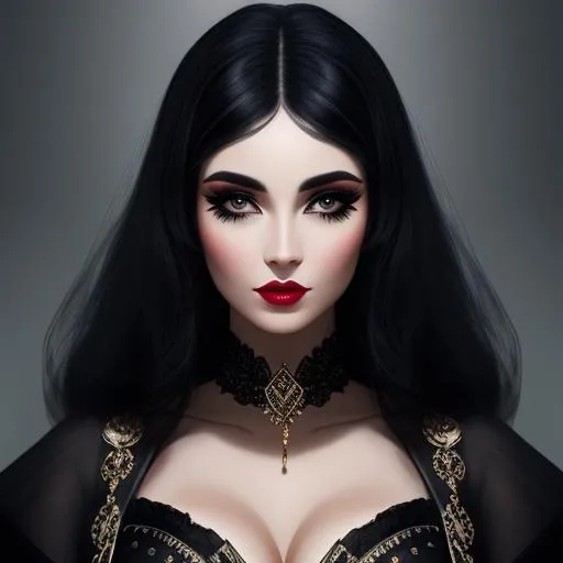 Prompt: Lady with black hair, heavy makeup, cinematic light,  fantasy
