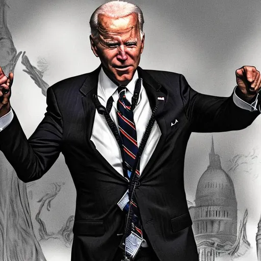 Prompt: Joe Biden as evil, greedy villain