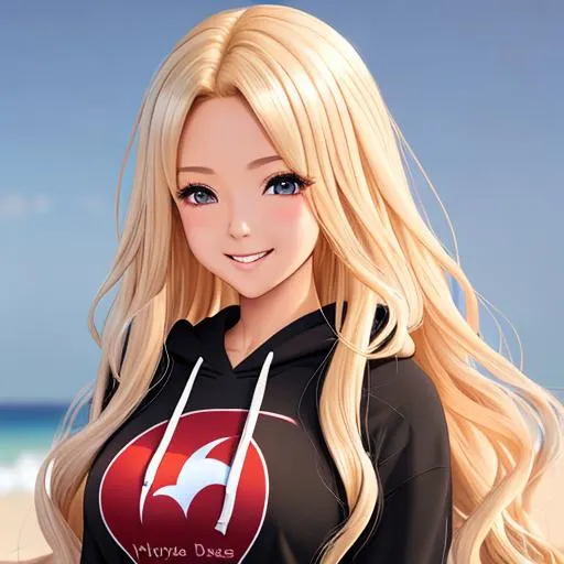 Prompt: extremely realistic, hyperdetailed, extremely long blonde wavy hair anime girl, deep red blush, smiling happily, wears cropped hoodie, wears dolphins shorts, toned body, showing abs midriff, highly detailed face, highly detailed eyes, full body, whole body visible, full character visible, soft lighting, high definition, ultra realistic, 2D drawing, 8K, digital art