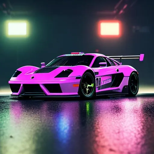 Prompt: photorealistic sportcar(cyberpunk) rainy night

