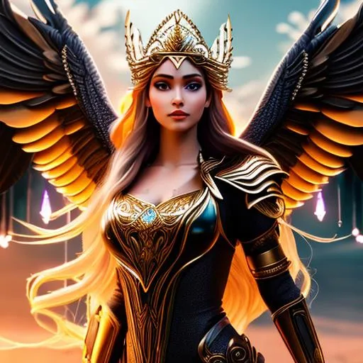 Prompt: Gorgeous, stunning, beautiful, otherworldly angelic Valkyrie goddess with long braided hair wearing ancient fantasy clothing, elegant posing, full body, centered, fantasy setting, character concept, cinematic, colorful background, concept art, dramatic lighting, highly detailed, hyper realistic, intricate sharp details, octane render, smooth, studio lighting, trending on art station, 8k, HDR, unreal engine, emotive, cgi, animated, character art, iridescent, metallic, epic fantasy, dark fantasy, 3D game