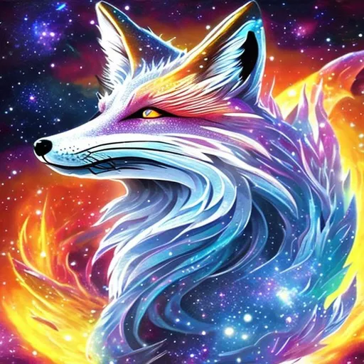 Prompt: Dragonic galactic fox