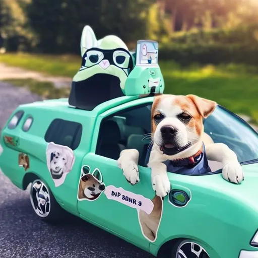 Prompt: Dog dr
iving car