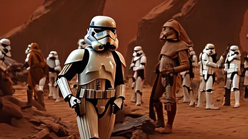 Prompt: Star  wars like. planet  is fully controlled by troopers. slaves collecting iron