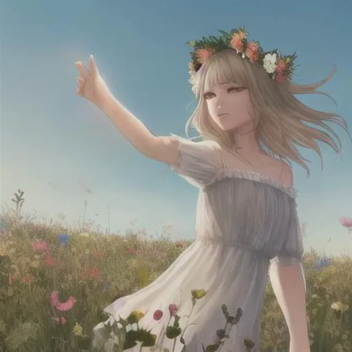 Anime Girls in a Wildflower Field 8k Graphic · Creative Fabrica