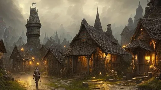 Prompt: Country Side village filled with goblins, Dungeons and Dragons, a masterpiece, 8k resolution, dark fantasy concept art, by Greg Rutkowski, dynamic lighting, hyperdetailed, intricately detailed, Splash screen art, trending on Artstation, deep color, Unreal Engine, volumetric lighting, Alphonse Mucha, Jordan Grimmer, complementary colours