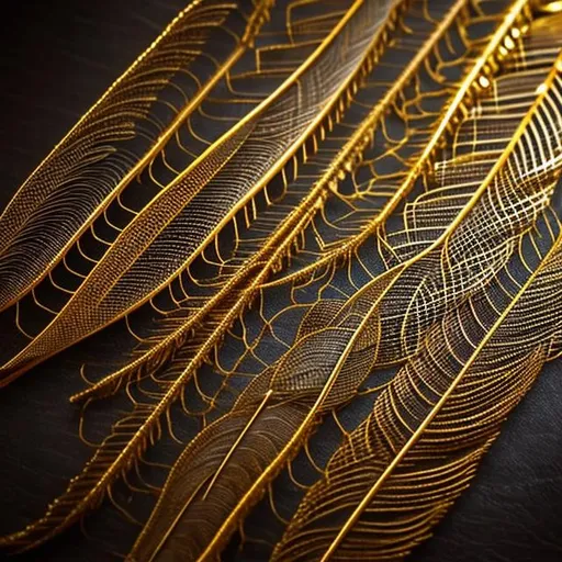 Prompt: Two feathers, side by side, but with contrasting designs. The first feather is intricate, with swirling patterns, dots, and detailed linework representing the complexity and beauty of kindness. 

The second feather is bold, streamlined, and stands upright, portraying the directness and strength of bravery.

Between the Feathers:

A delicate golden chain links the two feathers in the center, symbolizing the connection between kindness and bravery.




