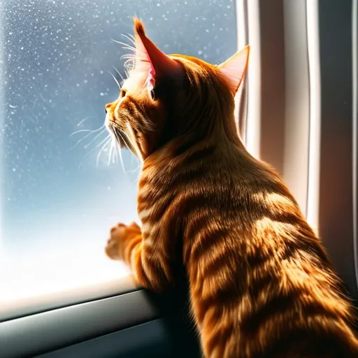 Prompt: ginger cat wearing cap looking out from airplane window in galaxy