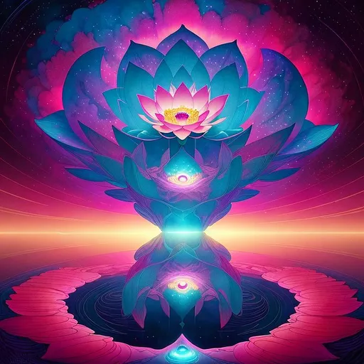 Prompt: prompt! dream symmetry!! stunning render of a cosmic sky nebula filled pond of lotus!! by victo ngai, kilian eng vibrant colours, dynamic lighting, digital art, winning award masterpiece, fantastically beautiful, illustration, aesthetically inspired by beksinski and dan mumford, mike cole trending on artstation, art by android jones 8 k 
