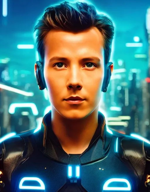 Prompt: Futuristic robot style with Tron legacy