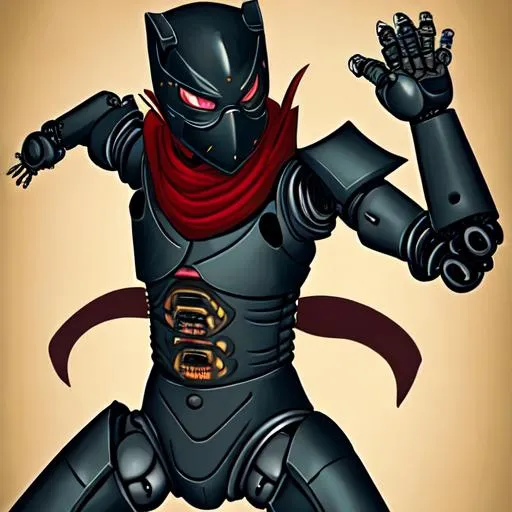 deadpool waring a gold gas mask and a backwards blac... | OpenArt