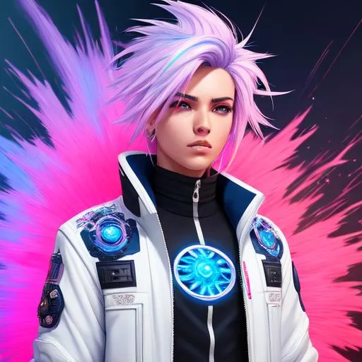 Prompt: Bad boy, casual, plasma beam canon, white and navy pink hair, symmetrically colored hair, perfect composition, hyperrealistic, super detailed, 8k, high quality, Splash art, front, epic Instagram, artstation, hyperdetailed intricately detailed, unreal engine, intricate detail, splash screen, complementary colors, concept art, 8k, heavy strokes, splash arts, full height, full body,