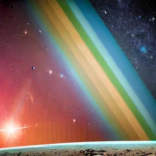 Prompt: rainbow from earth to mars through the bright stars