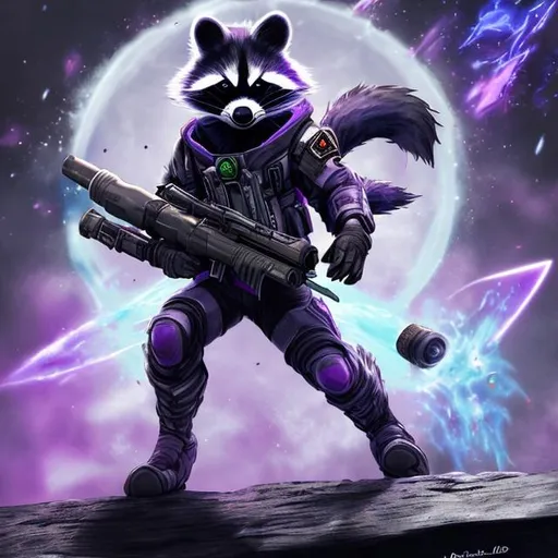 Prompt: astralvoid, rocket as a racoon, with a gun,
