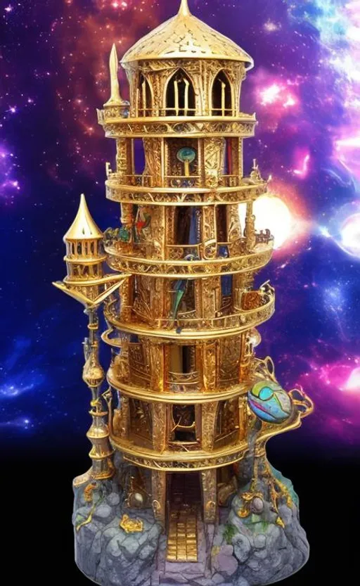 Prompt: golden magic wizard tower