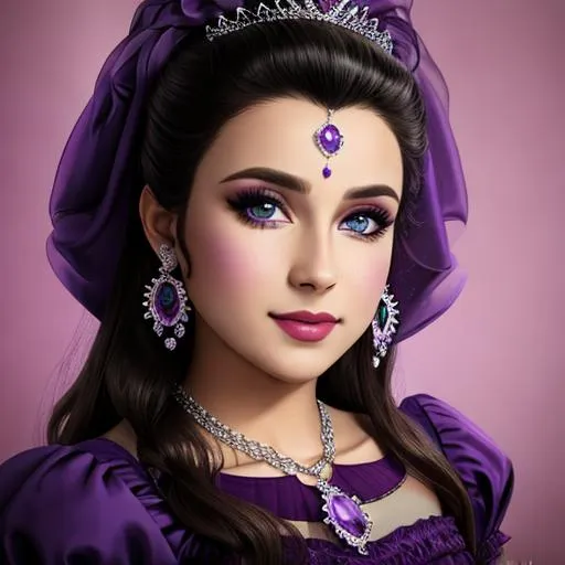 Prompt:  princess wearing purple, facial closeup