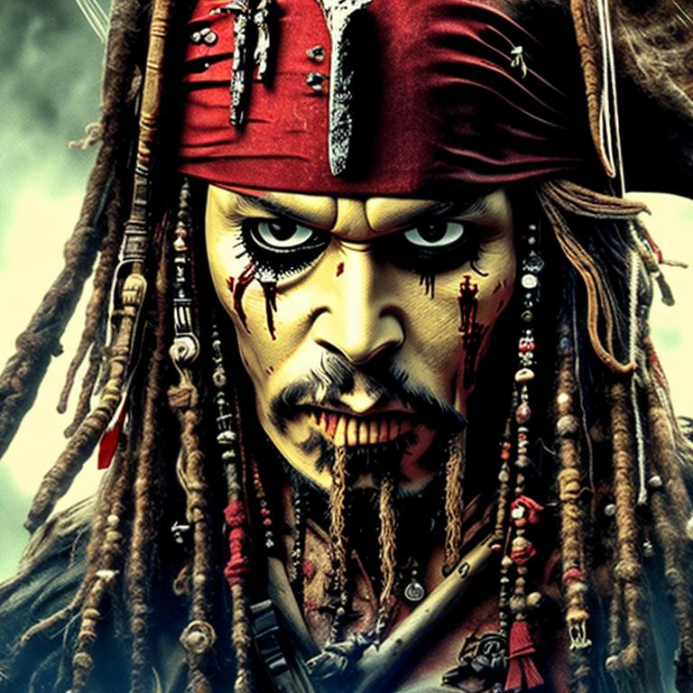 detailed jack sparrow as a skeleton crying blood wit... OpenArt