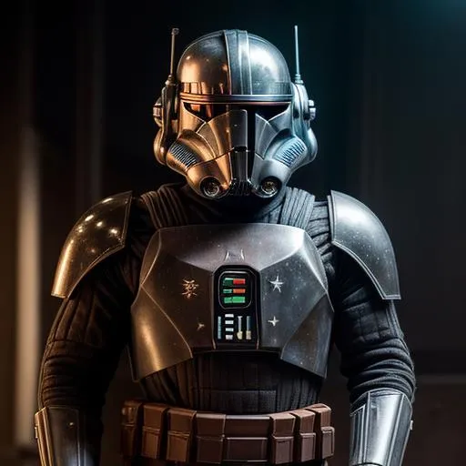 Prompt: Create a photograph of a star wars bounty hunter, republic armor, extremely detailed environment, detailed background, intricate, detailed skin, natural colors , professionally color graded, photorealism, 8k, moody lighting