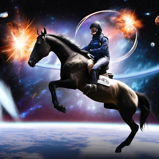 Prompt: horse jumping in space 