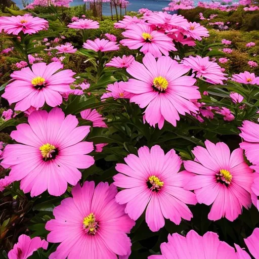 Prompt:  massive pink island flower