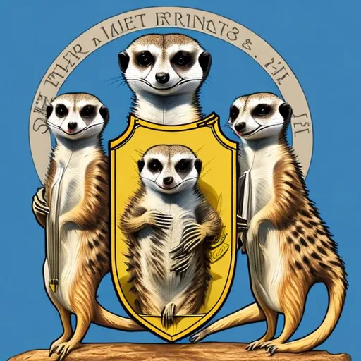 Prompt: Coat of arms, meerkat support, privacy, money, water