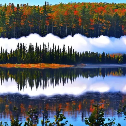 Prompt: algonquin
canoe
trees
river
birds
clouds
beautiful
quiet
calm