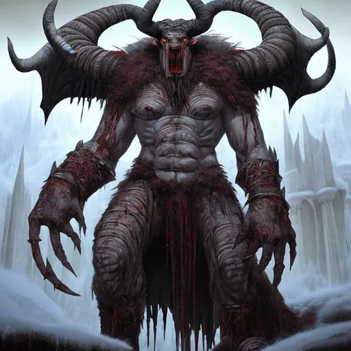 Prompt: Toronor is a massive beast, standing near eight feet tall, dark red skin, and giant white horns that protrude from just above his hair line. His cloven hooves clack as they grate against the cold gray stone of the Hall. His demeanor seems quite calm compared to the stories that have been told over the centuries. This is the infamous, Toronor. This is the Necromancer that killed the Giant Goldrabor by slicing him in twain. It was because of this that the War of a Thousand Cycles began. The eons that Toronor has lived don't even begin to show on his countenance at all. It's hard to even believe that this could even be the same Toronor from legend, and maybe it's not.