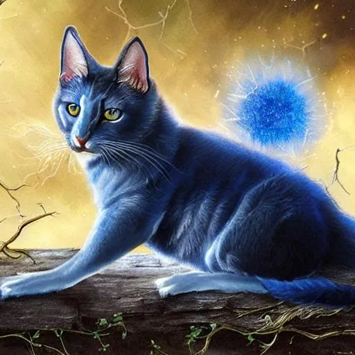 21421 - safe, artist:biohazardia, bluestar (warrior cats), firestar (warrior  cats), lionheart (warrior cats), cat, feline, mammal, feral, warrior cats,  beanbrows, blue eyes, blue fur, cheek fluff, chest fluff, collar, ear  fluff, female