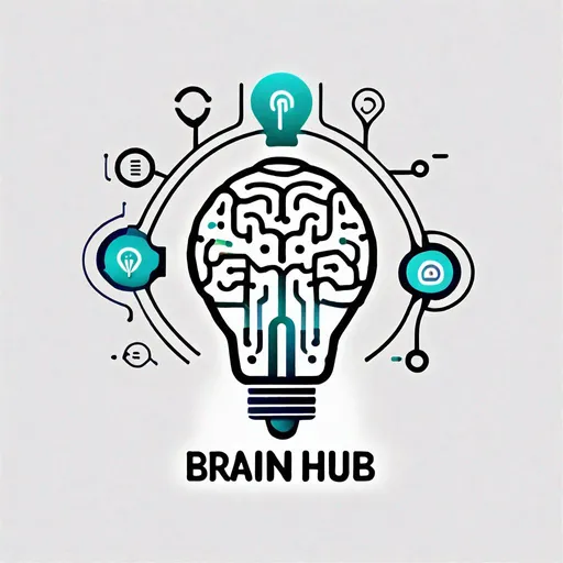 Prompt: BrAIn Hub Logo, AI, light bulb, brain, circuits, technology, hub, simple, minimalist design, sleek design, simple, clean lines, professional, highres, community, enlighten, growth, advance, evolve, the cloud