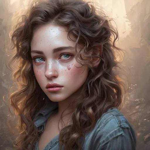 Prompt: {{{{highest quality concept art masterpiece}}}} digital drawing oil painting with {{visible textured brush strokes}}, Beautiful woman, photorealistic face, curl hair, digital painting, artstation, illustration, concept art, smooth, sharp focus, {{hyperrealistic intricate perfect red long hair}} and {{hyperrealistic perfect clear bright grey eyes}} soft skin and red blush cheeks and cute smile, epic fantasy, perfect anatomy in perfect composition approaching perfection, hyperrealistic intricate mirrored room in background, cinematic volumetric dramatic dramatic studio 3d glamour lighting, backlit backlight, 128k UHD HDR HD, professional long shot photography, unreal engine octane render trending on artstation, sharp focus, occlusion, centered, symmetry, ultimate, shadows, highlights, contrast