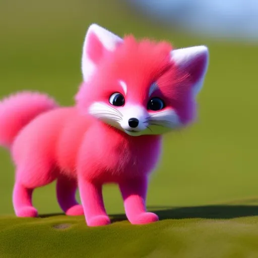 Prompt: 4k resolution, highly detailed pictures, perfectly drawn object, A photo of one little cute pink fox walking