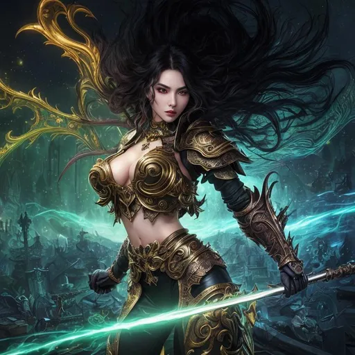 Prompt: splash art, hyper detailed perfect face, full body, vibrant colors, hyper realistic, highly detailed, dark surreal cemetery,

beautiful, fantasy Asian ghoul, curly hair, full body, long legs, sumptuous, visually appealing, perfect body, ultra pale skin, visible midriff, ultimate Fantasy, titanium armor, 

wearing heavy iron locked collar, staff wielder, casting ultra detailed magic fire balls,

high-resolution perfectly detailed feminine face, perfect proportions, ample cleavage, intricate hyper detailed hair, light makeup, demonic red eyes,

Dark, ethereal, elegant, exquisite, graceful, delicate, intricate, hopeful, glamorous, immaculate

HDR, UHD, high res, 64k, cinematic lighting, special effects, hd octane render, professional photograph, studio lighting, trending on artstation, perfect studio lighting, perfect shading.