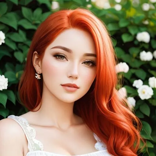 Prompt: a beautiful woman in a garden, light red hair, perfect composition, super detailed, high quality, facial closeup