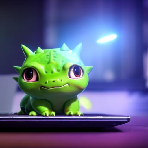 Cute small bulbasaur sitting in front of laptop ,unr... | OpenArt