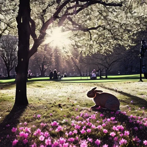 Prompt: Medium Shot, Colour Splash,Bunny, Sun, In The Park, EF 70mm Canon